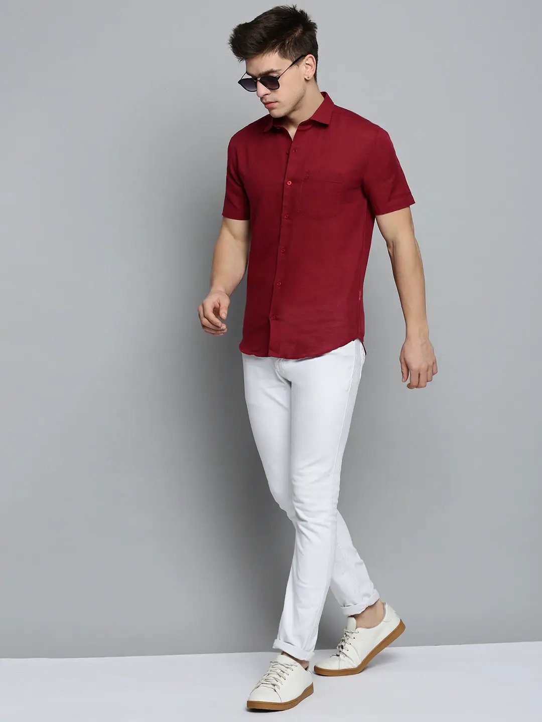 Men's Maroon Comfort Casual Linen Shirt