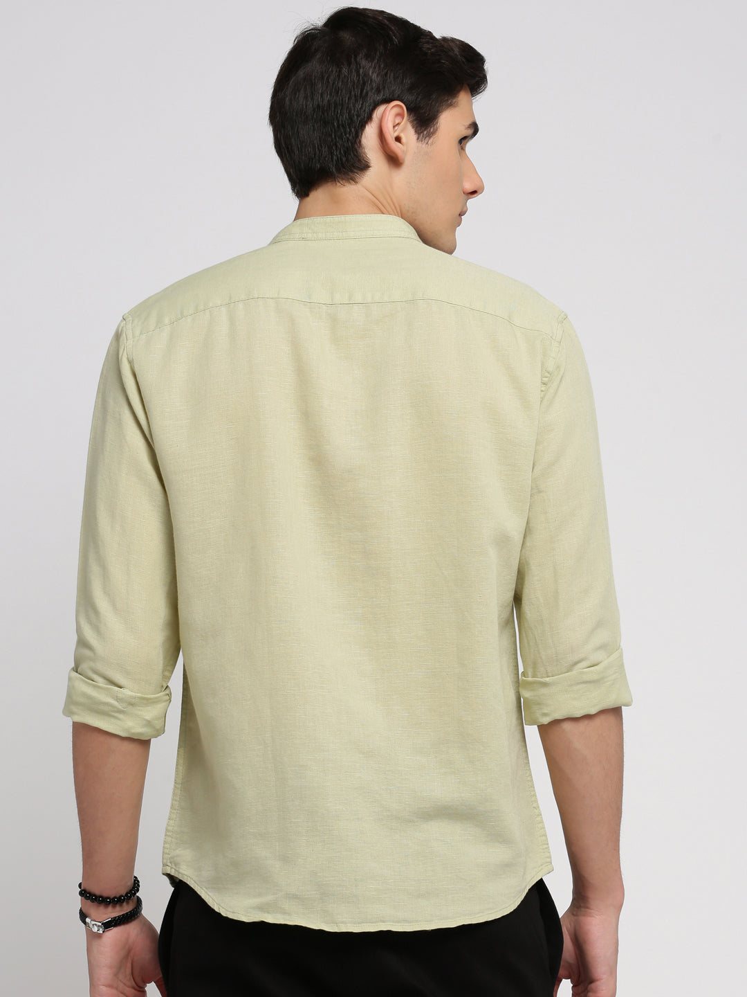 Men Sea Green Mandarin Collar Solid Shirt