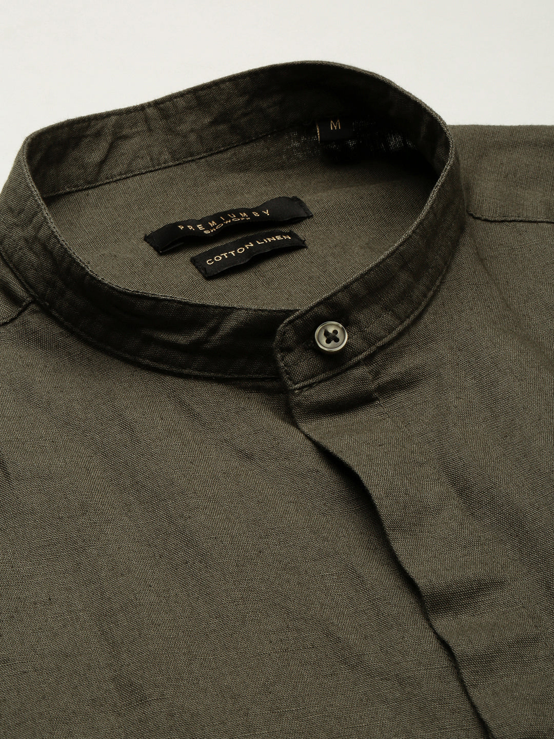 Men Olive Mandarin Collar Solid Shirt