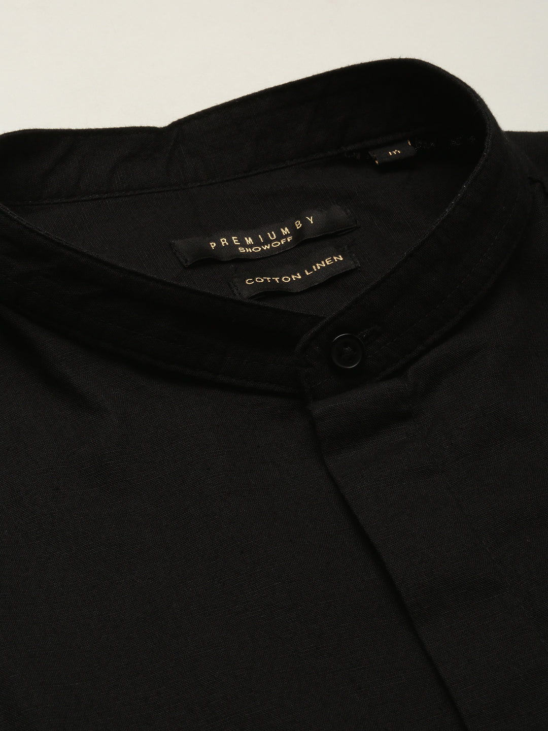 Men Black Mandarin Collar Solid Shirt