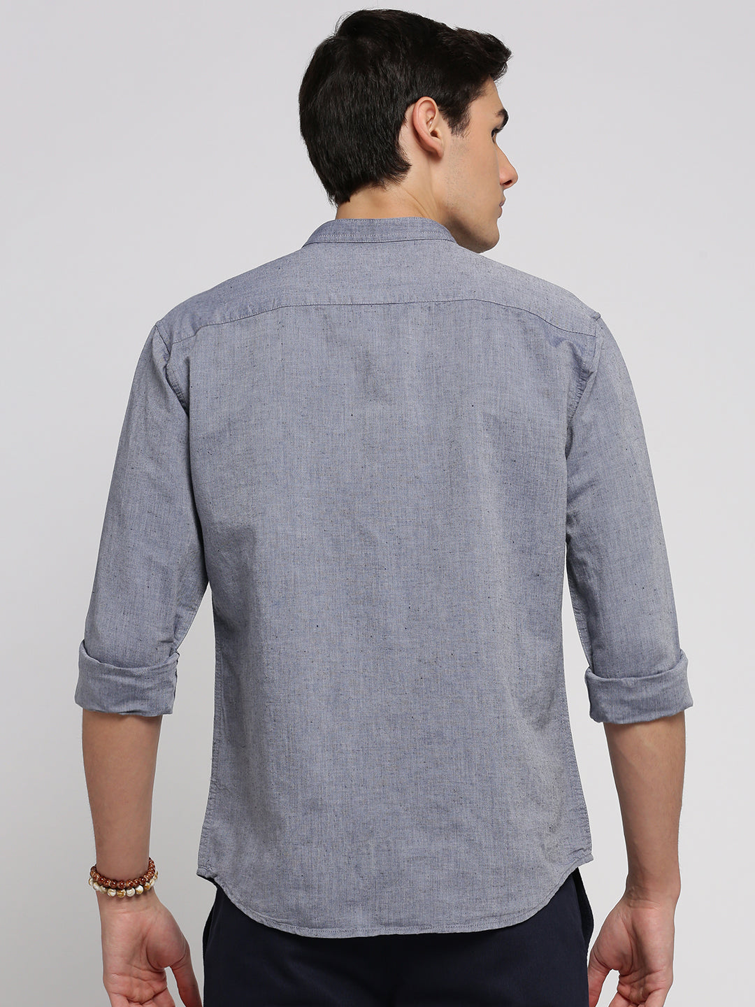 Men Grey Mandarin Collar Solid Shirt