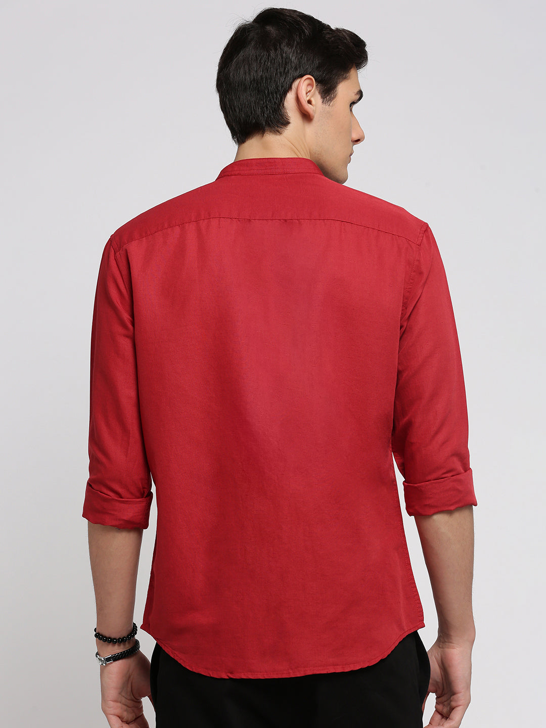 Men Red Mandarin Collar Solid Shirt