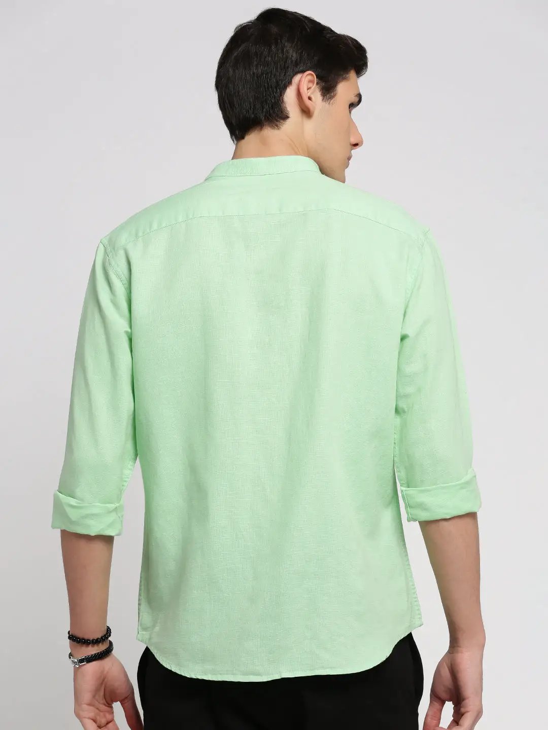 Men's Green Mandarin Collar Solid Shirt
