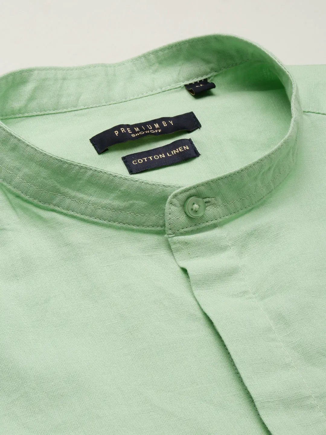 Men's Green Mandarin Collar Solid Shirt