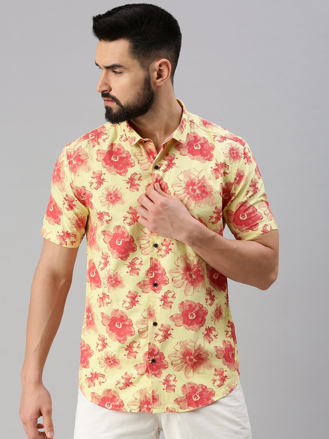 Men Yellow Solid Casual Shirt