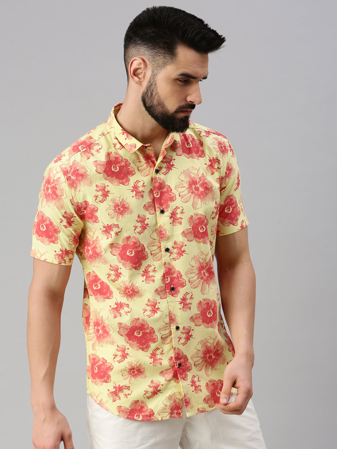 Men Yellow Solid Casual Shirt