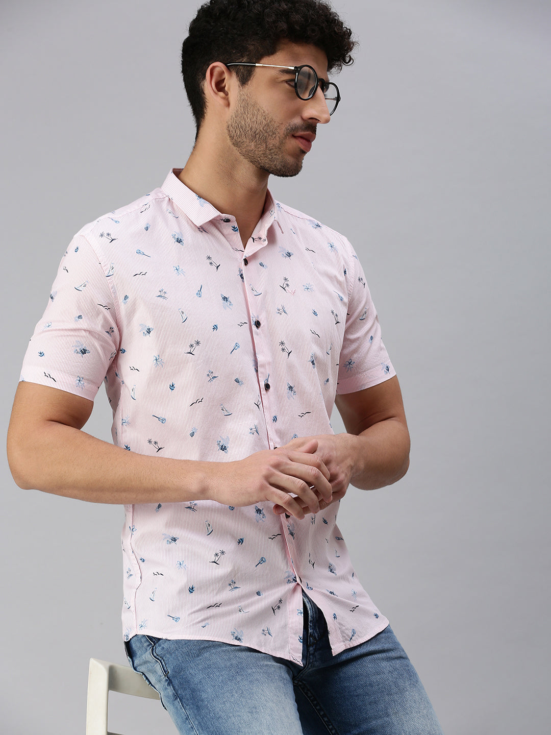 Men Pink Striped Casual Shirt