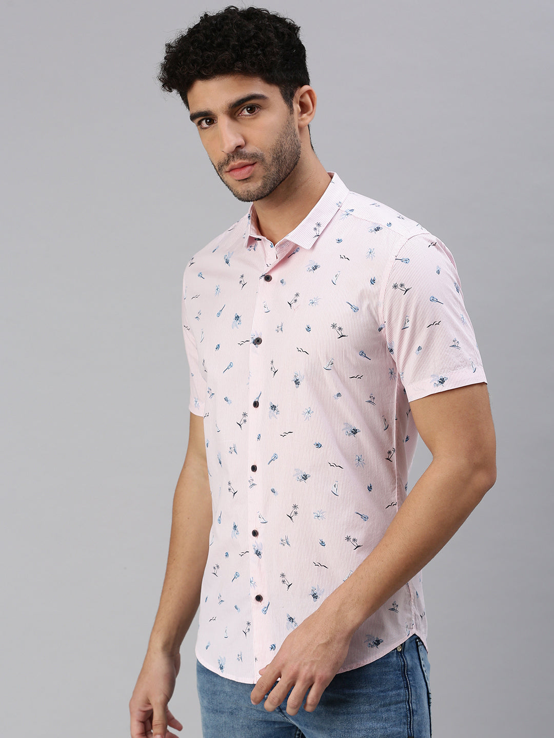 Men Pink Striped Casual Shirt