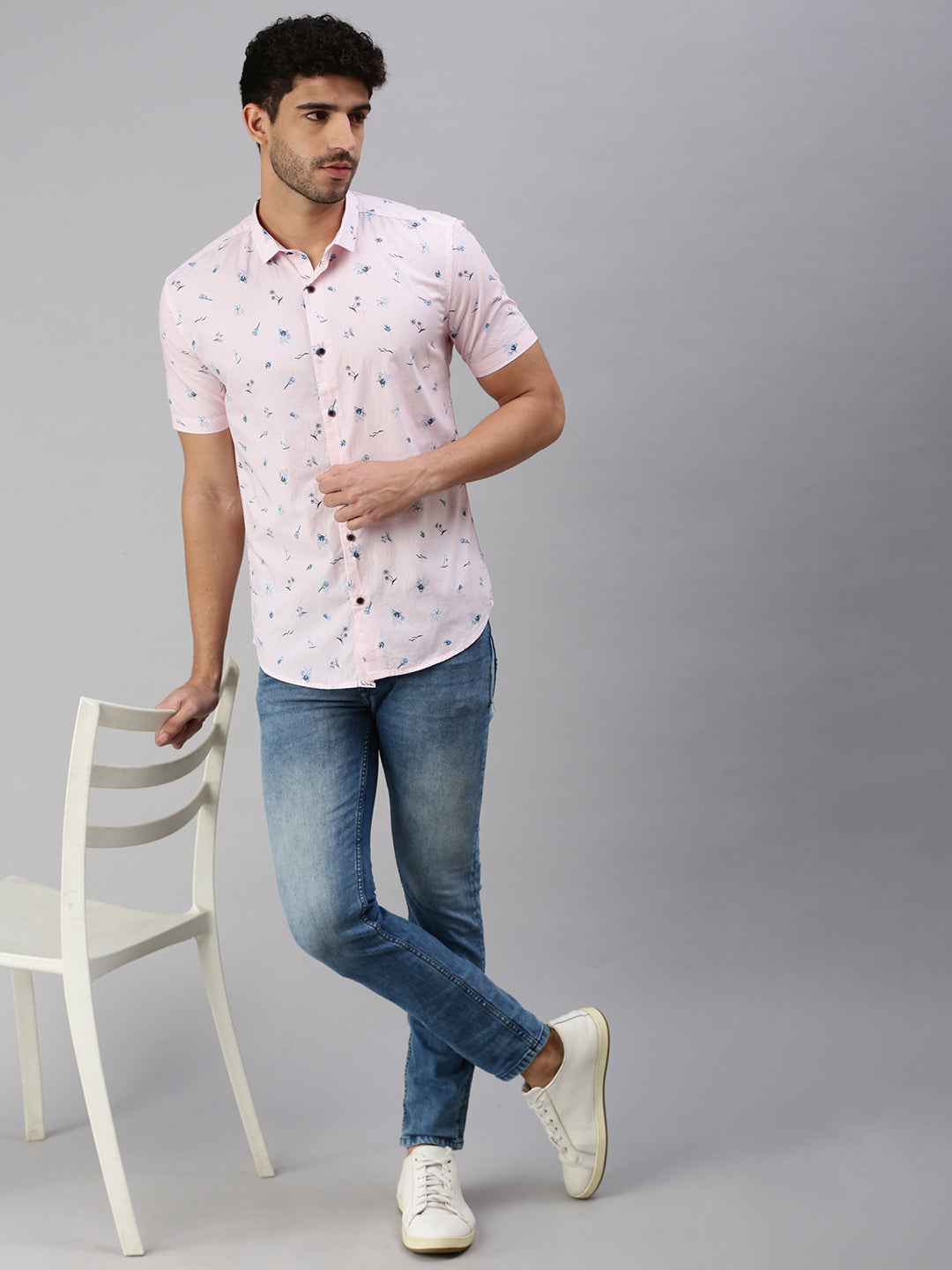 Men Pink Striped Casual Shirt