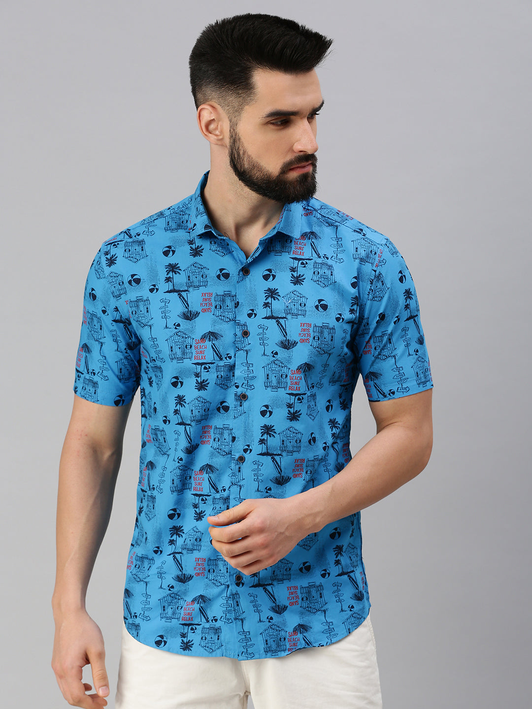 Men Blue Solid Casual Shirt