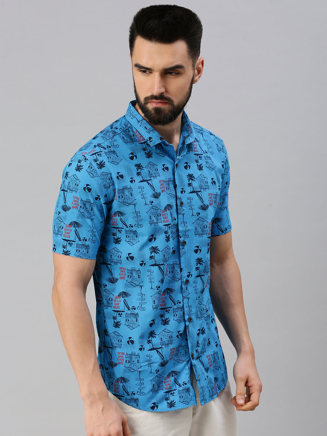 Men Blue Solid Casual Shirt