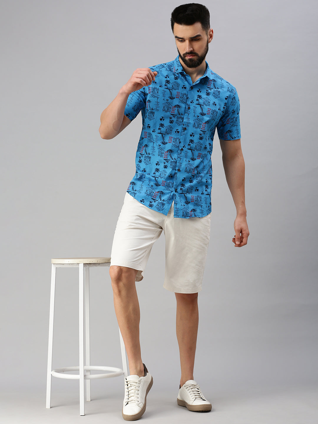 Men Blue Solid Casual Shirt