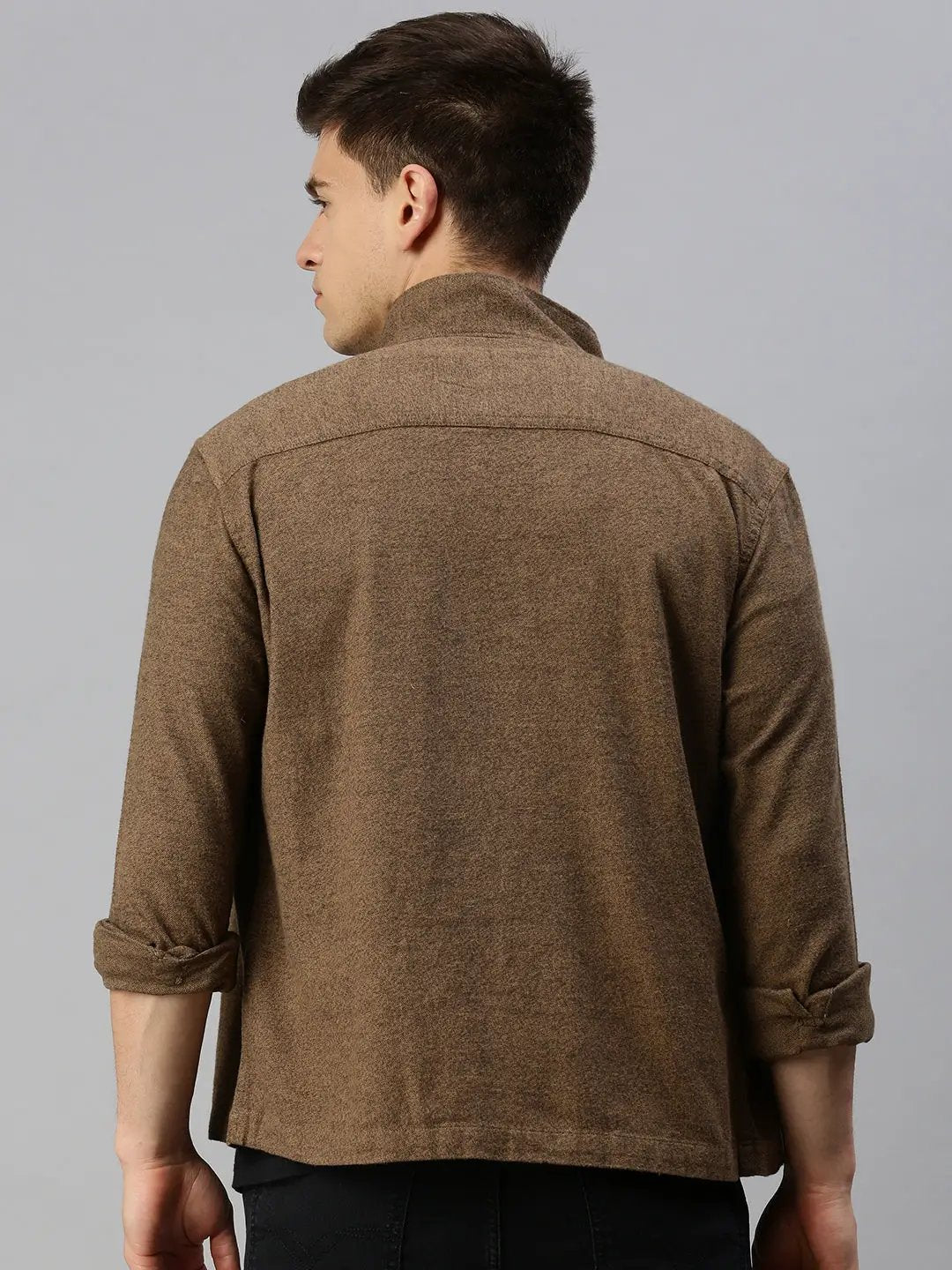 Men's Khaki Solid Casual Jacket