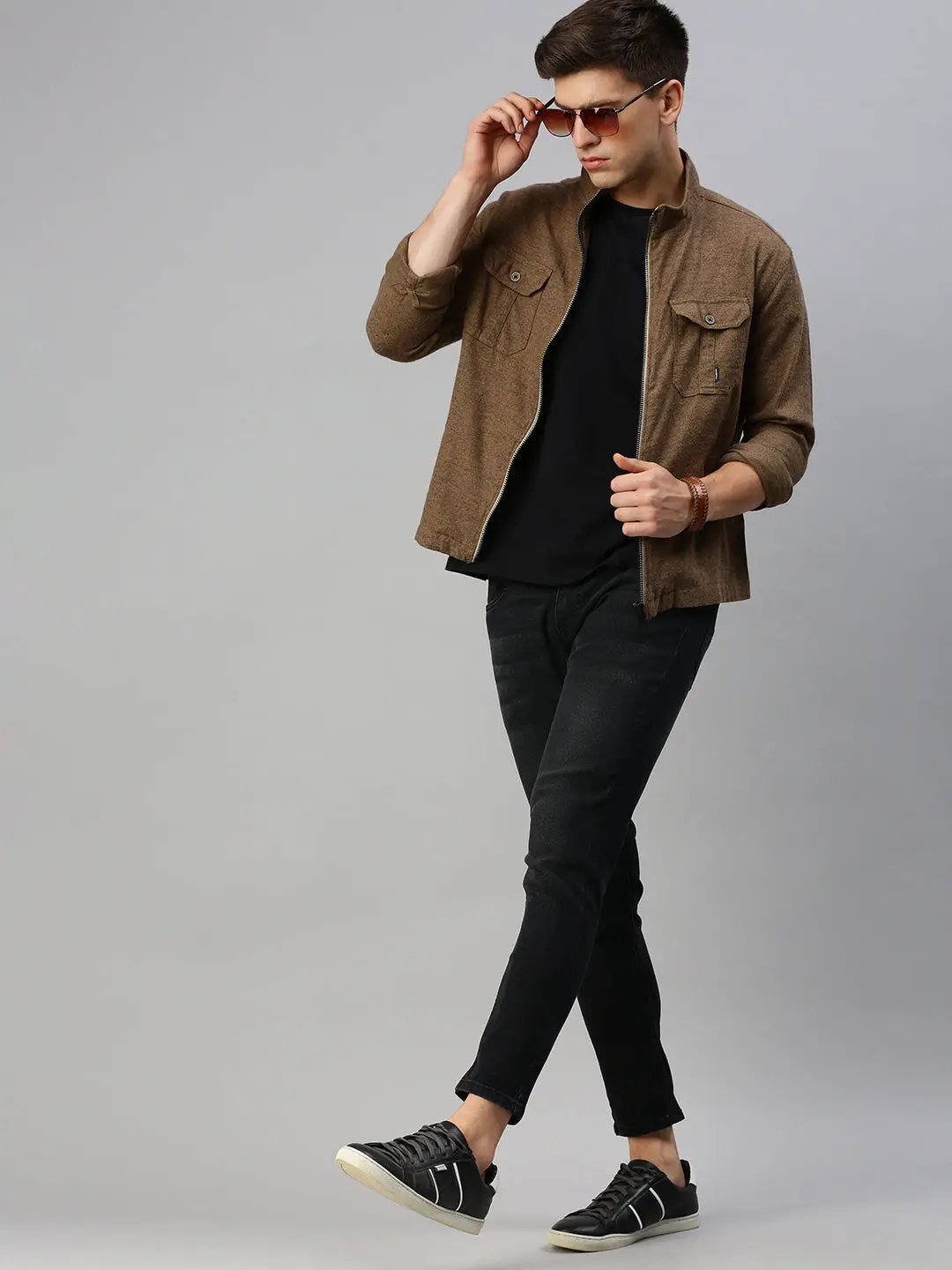 Men's Khaki Solid Casual Jacket