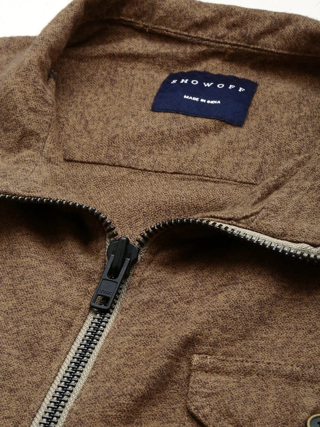Men's Khaki Solid Casual Jacket