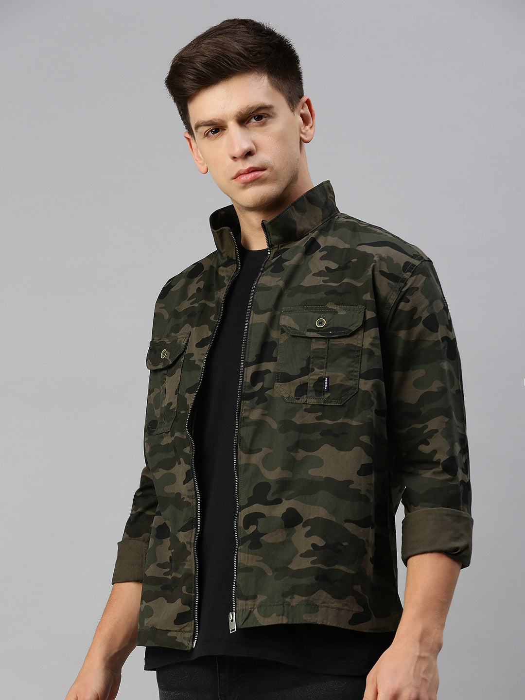 Men's Green Printed Casual Jacket