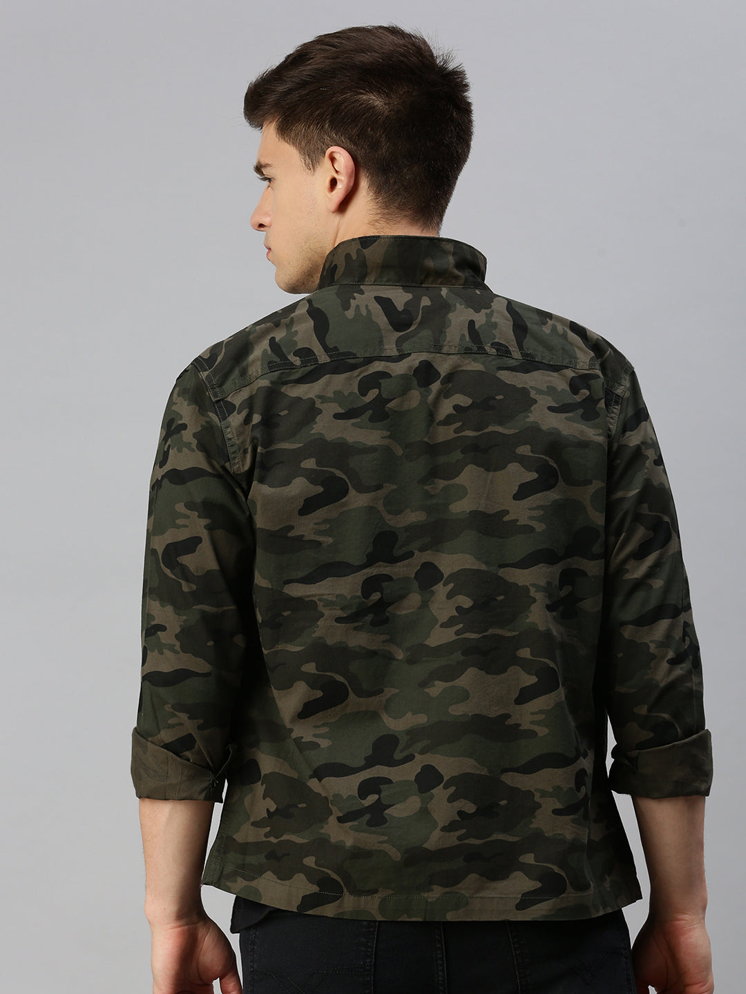 Men's Green Printed Casual Jacket