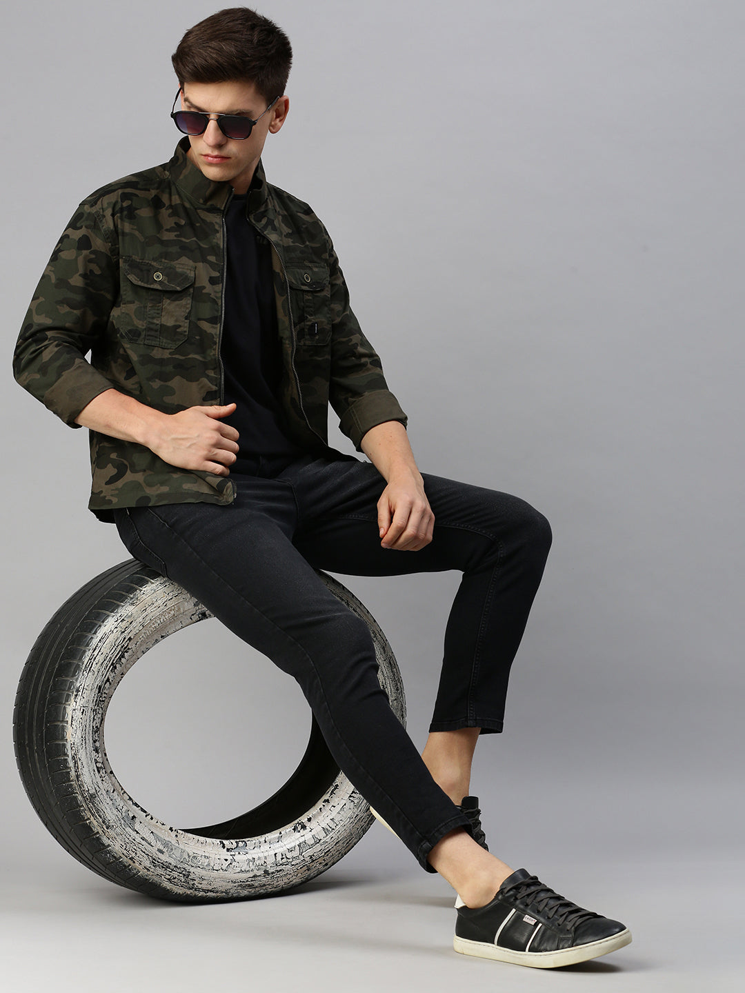 Men's Green Printed Casual Jacket