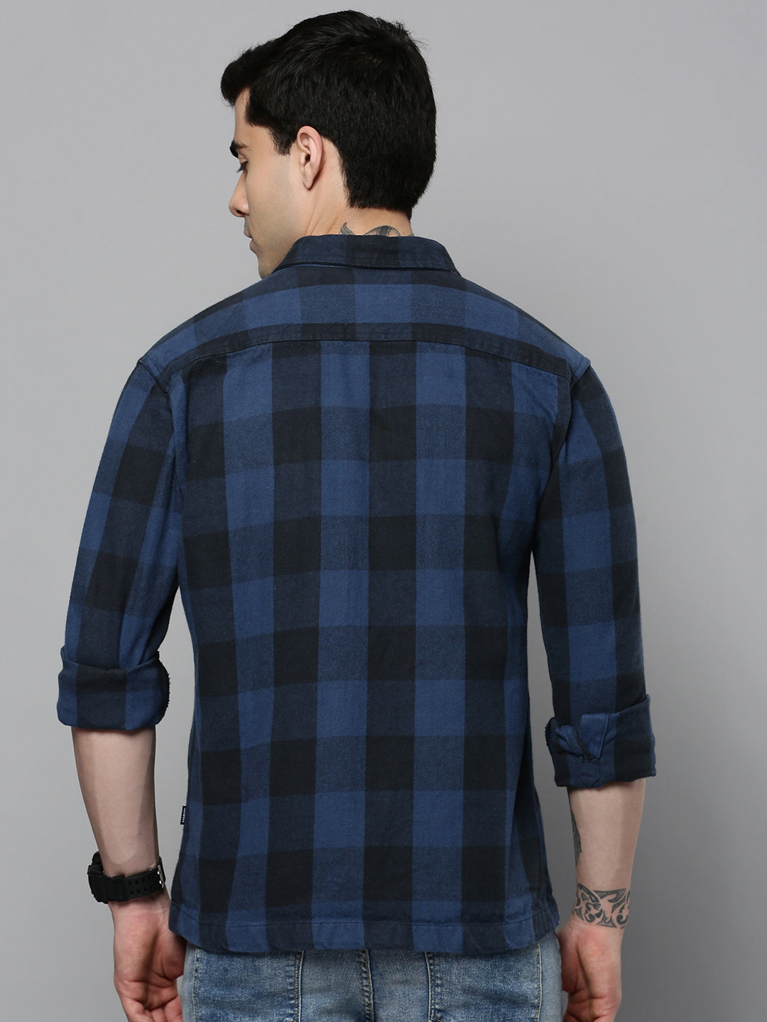 Men's Blue Checked Casual Shacket