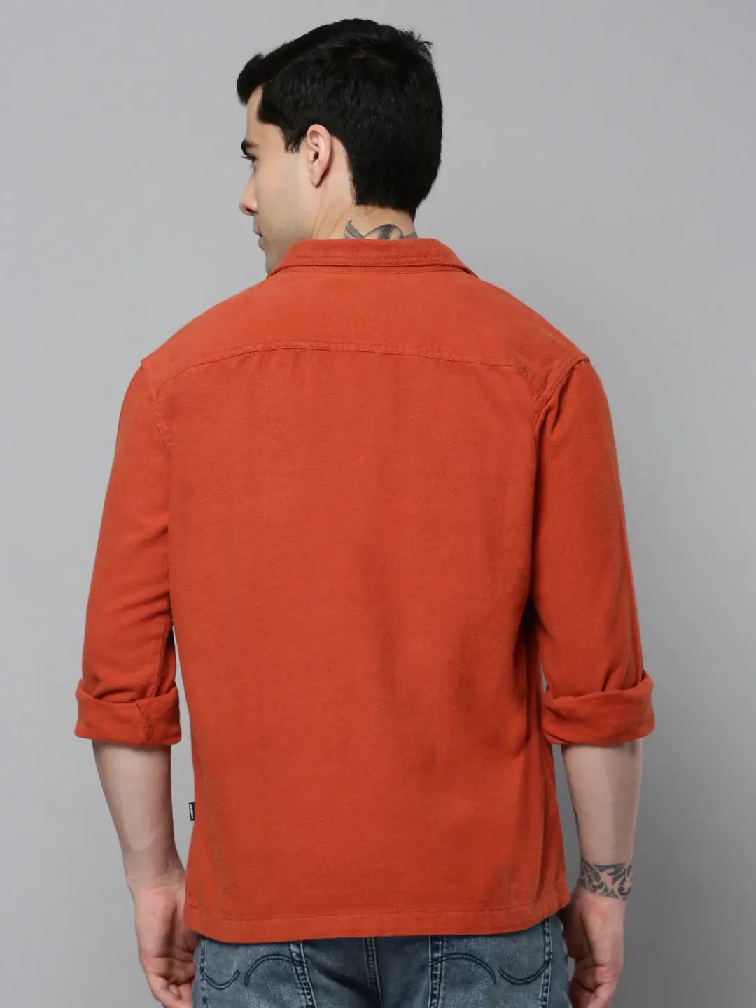 Men's Orange Solid Casual Shirt