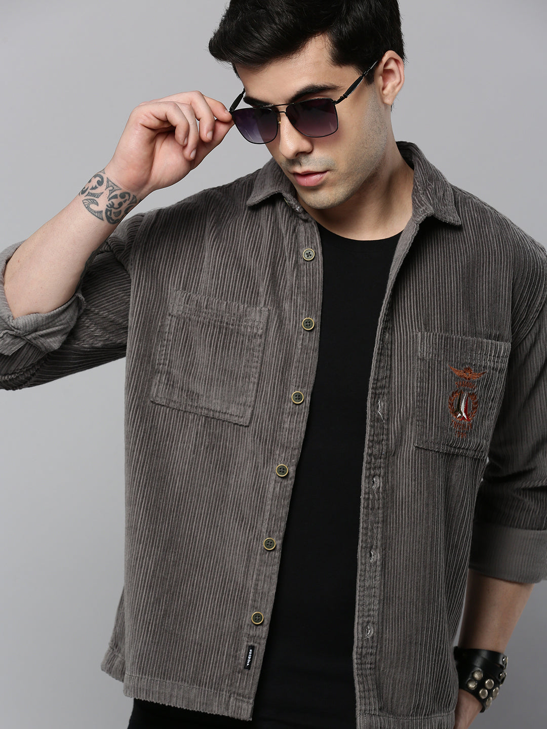 Men's Grey Solid Casual Shirt