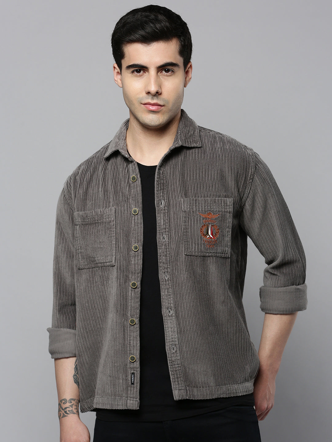 Men's Grey Solid Casual Shirt