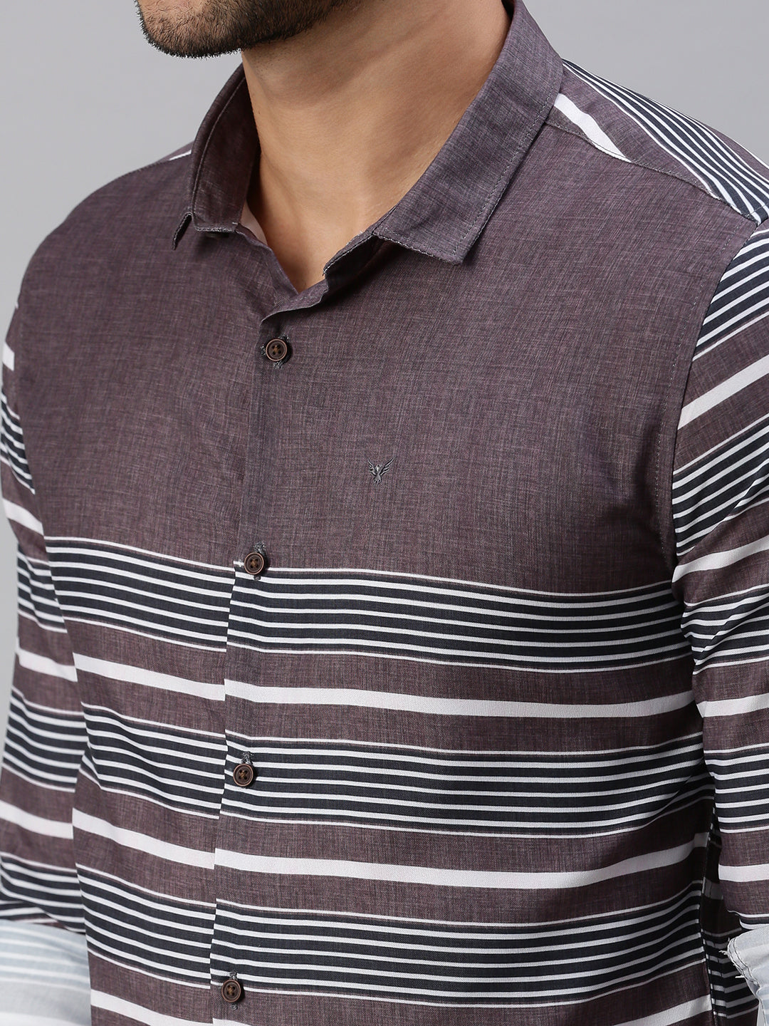 Men Grey Striped Casual Shirt