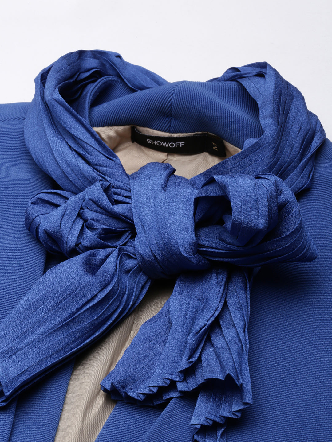 Women Blue Single-Breasted Blazer Comes Attached Scarf