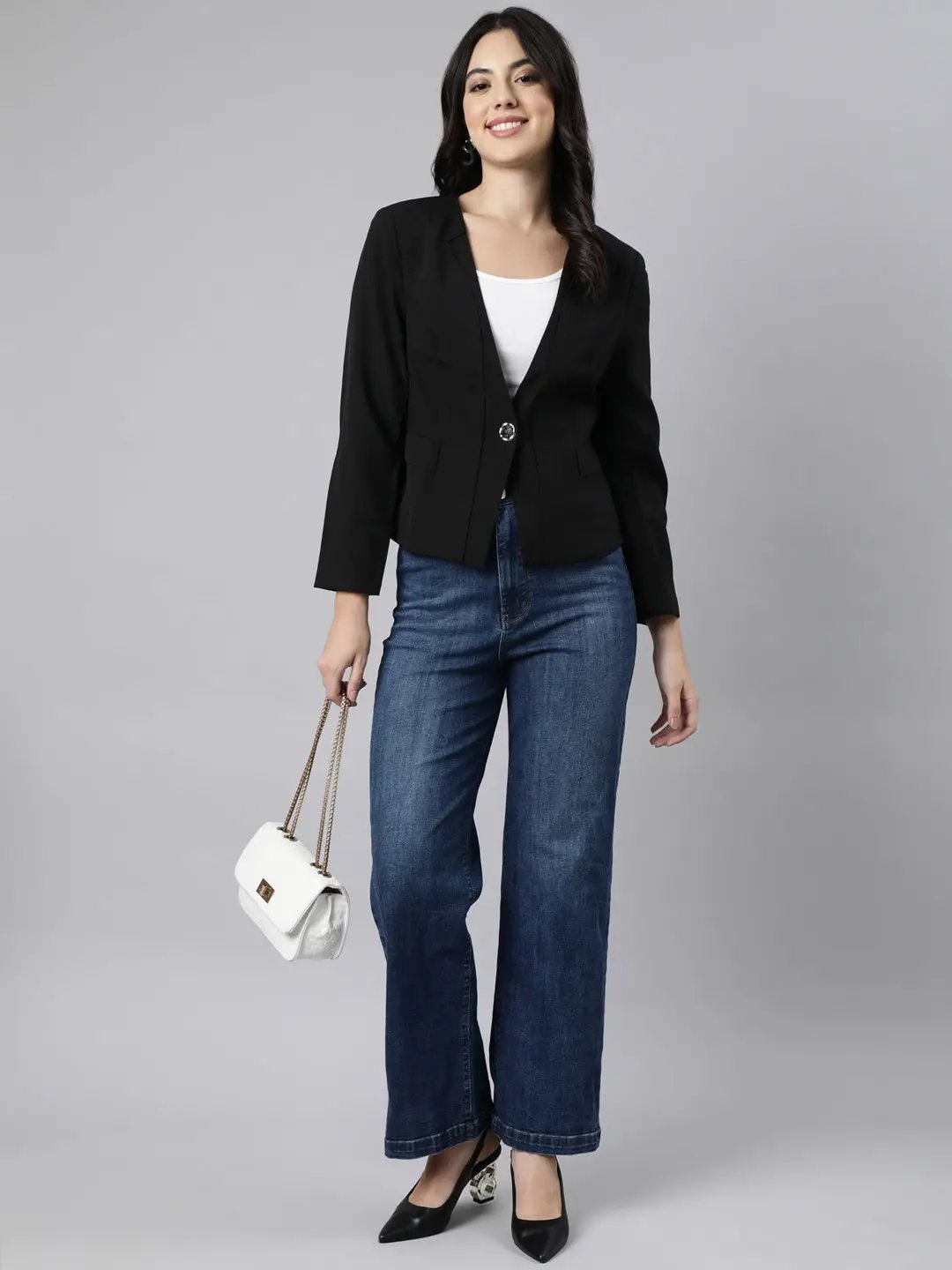 Women's Black Single-Breasted Blazer