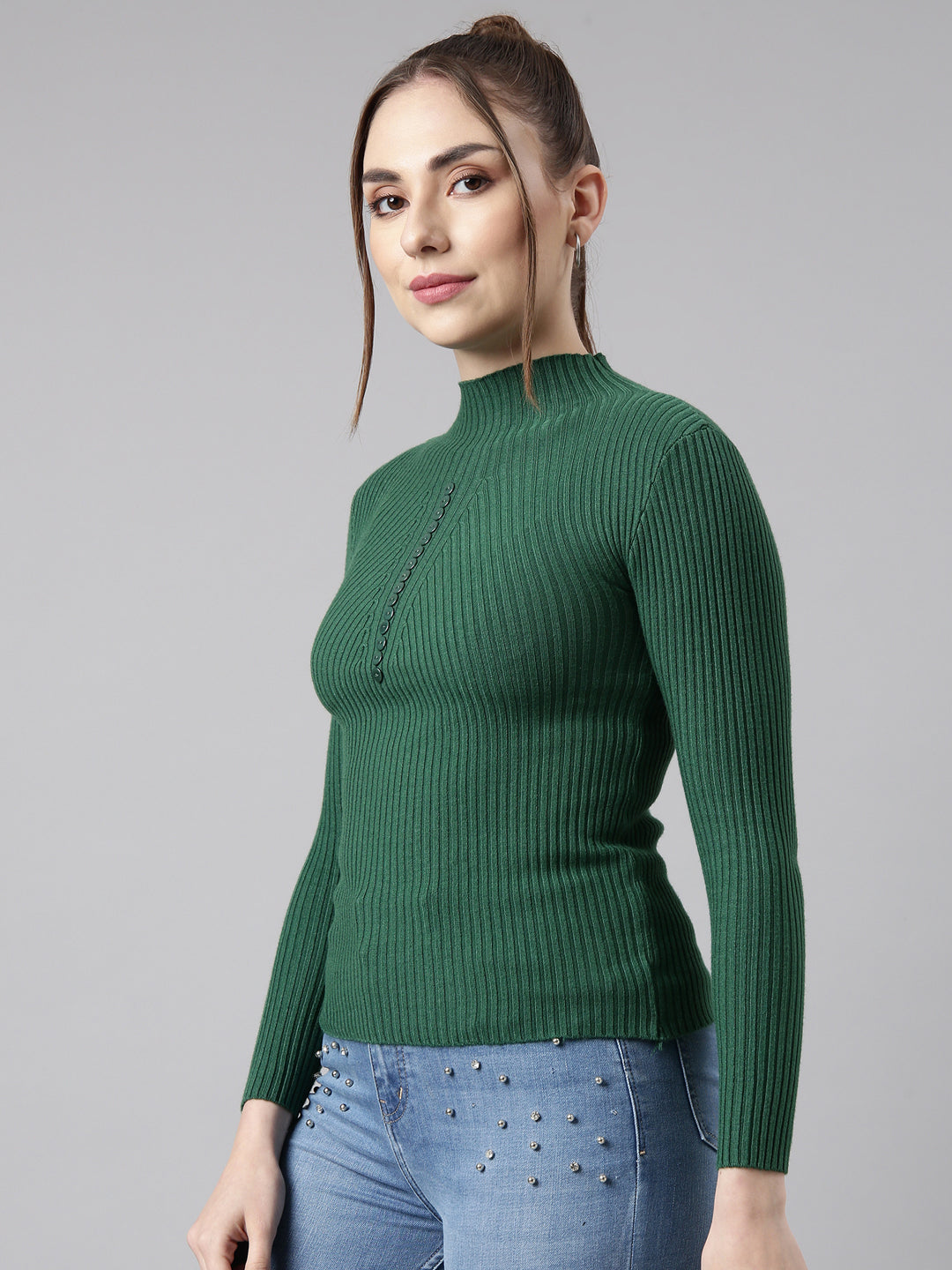 Women Green Solid Fitted Top