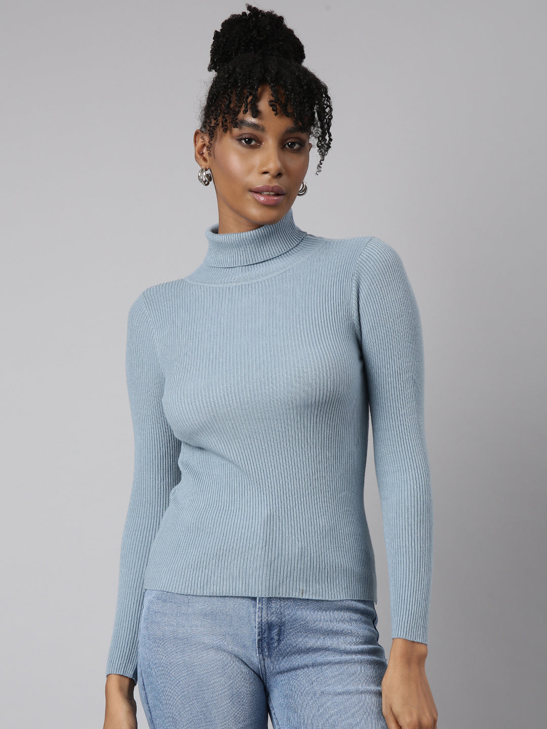 Women Grey Solid Fitted Top