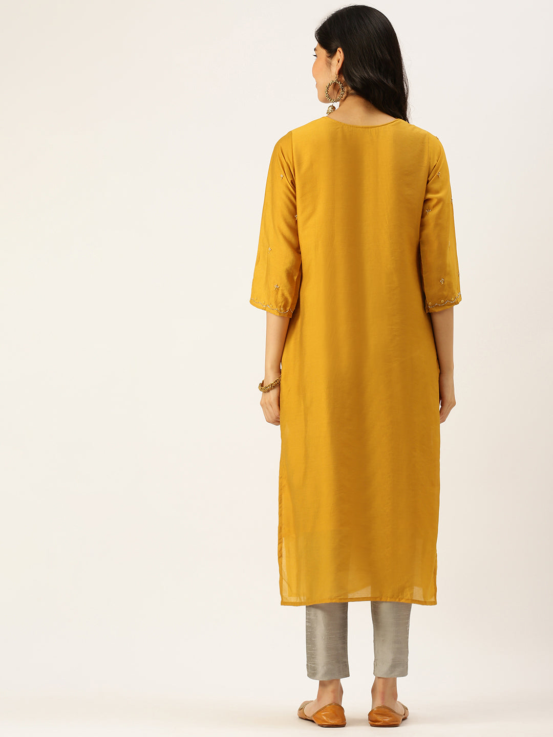 Women's Mustard Solid Straight Kurtas