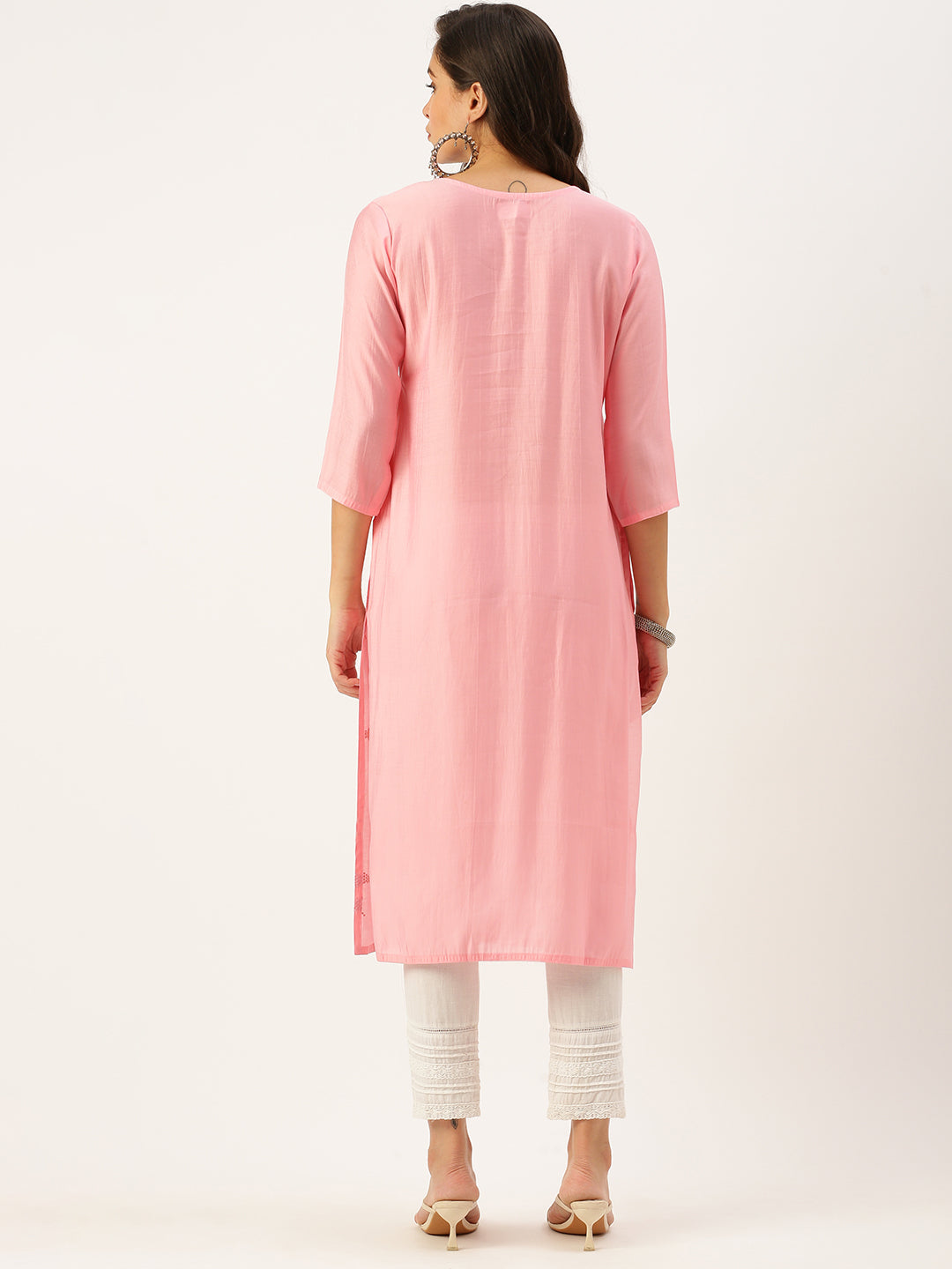 Women's Pink Embroidered Straight Kurtas