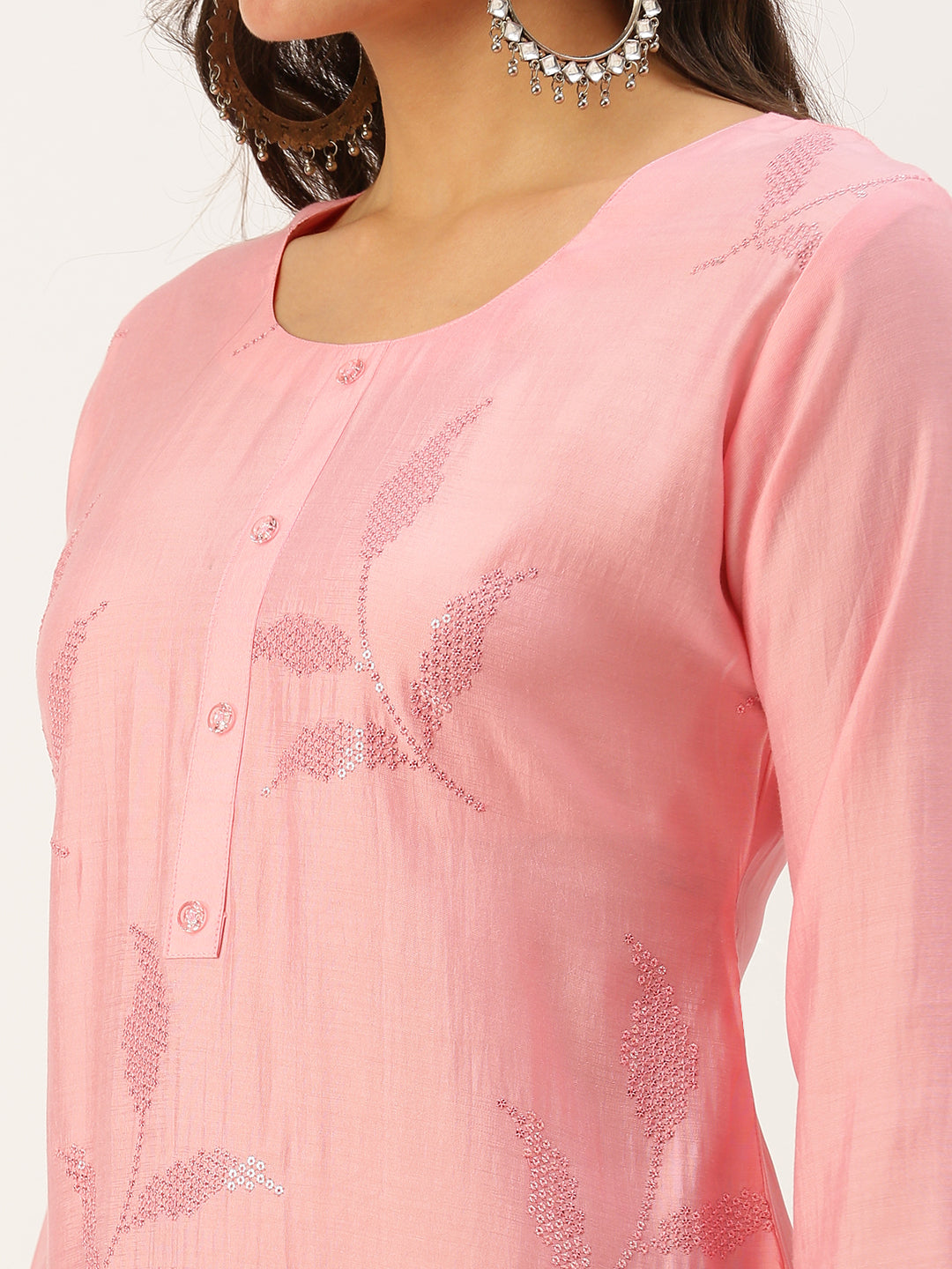 Women's Pink Embroidered Straight Kurtas