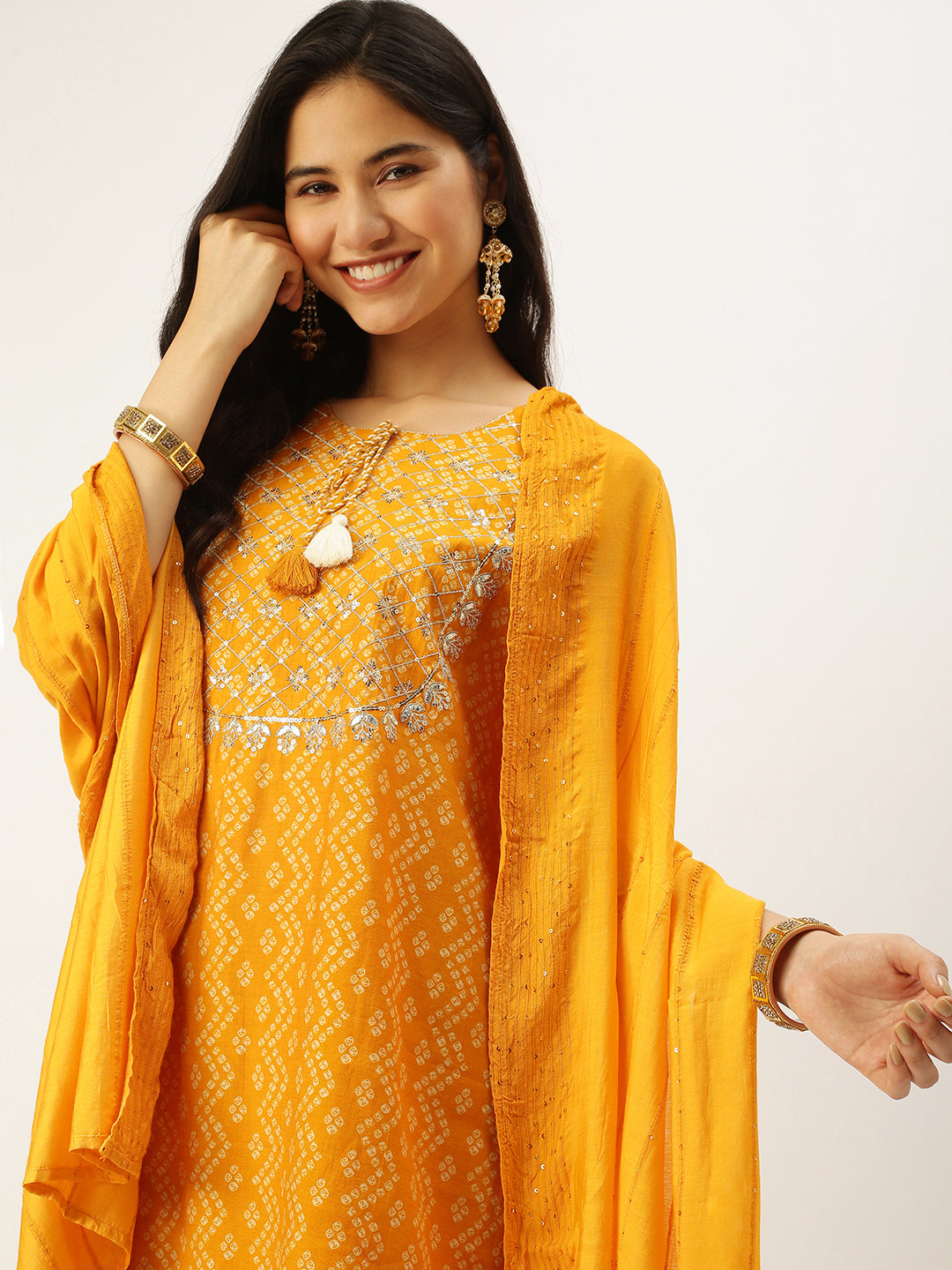 Women's Mustard Printed Kurta Sets