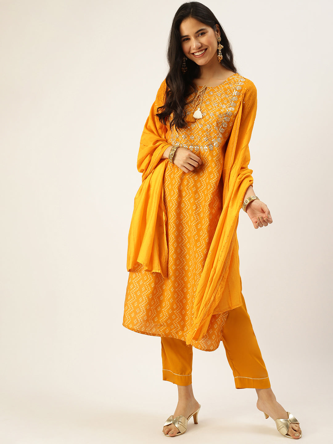 Women's Mustard Printed Kurta Sets