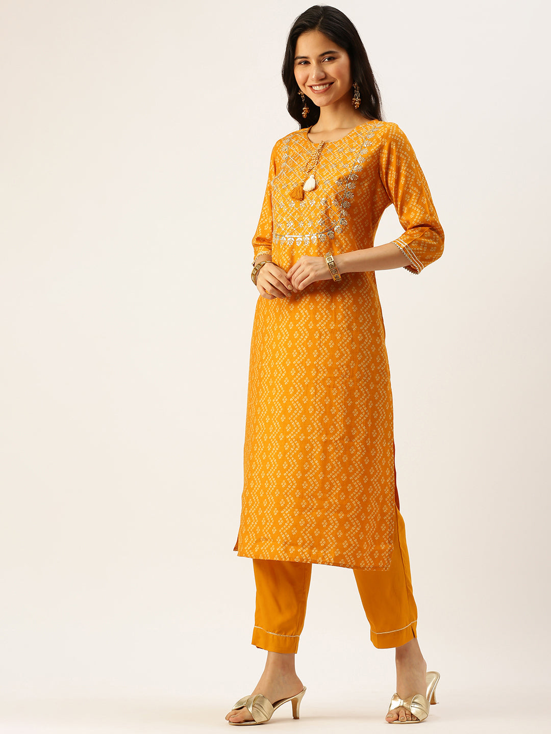 Women's Mustard Printed Kurta Sets