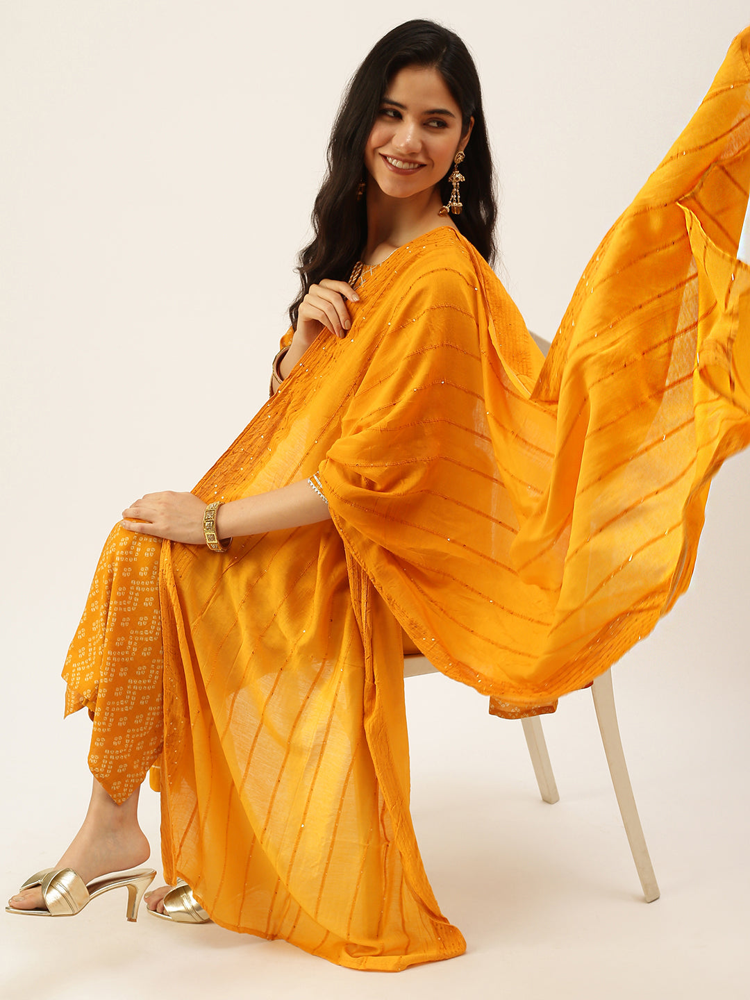 Women's Mustard Printed Kurta Sets