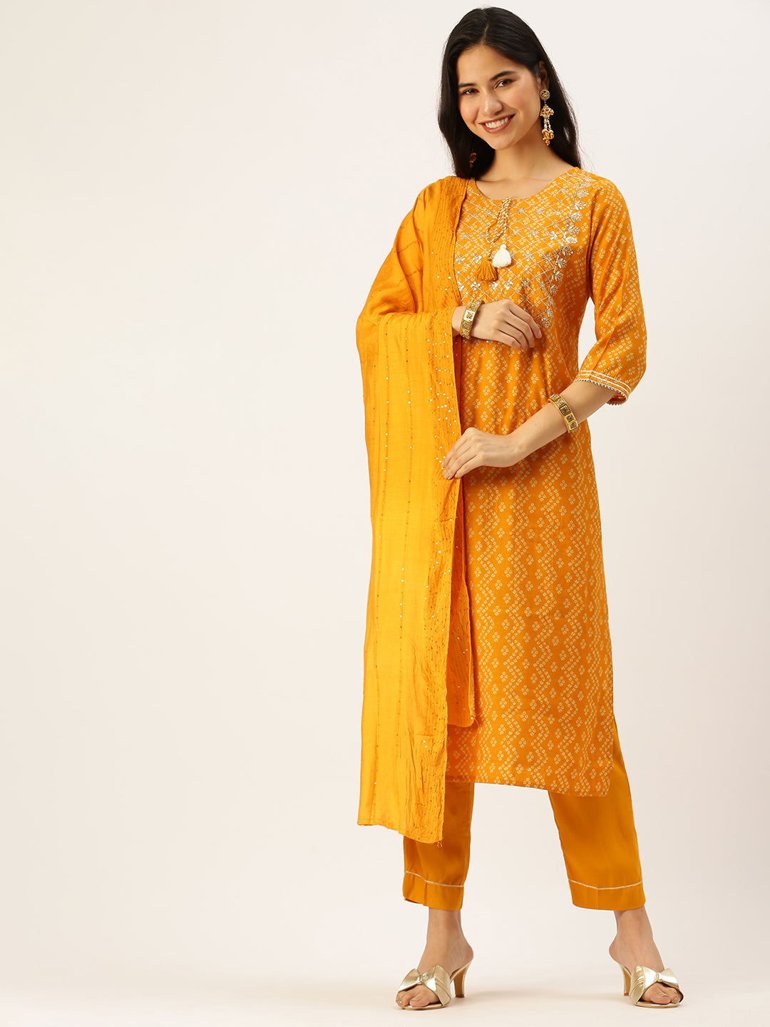 Women's Mustard Printed Kurta Sets