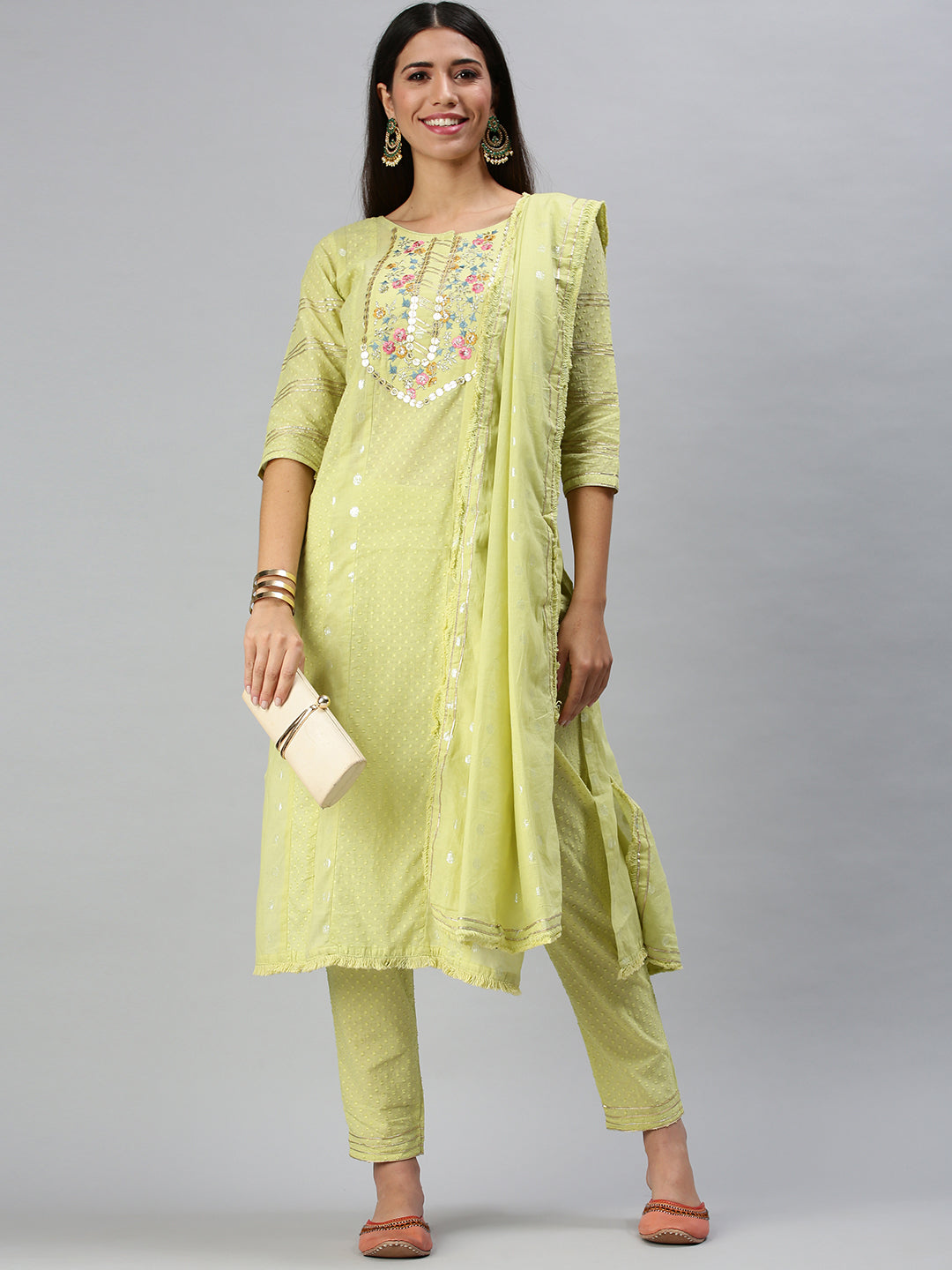 Women's Green Graphics Kurta Sets