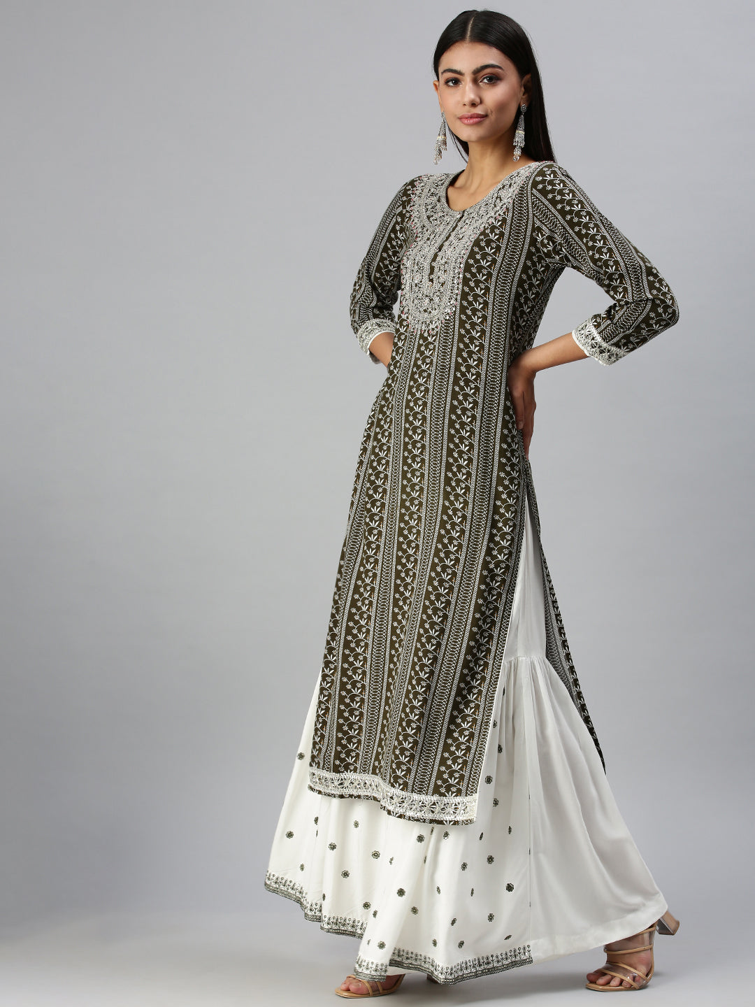 Women's Olive Printed Kurta Sets