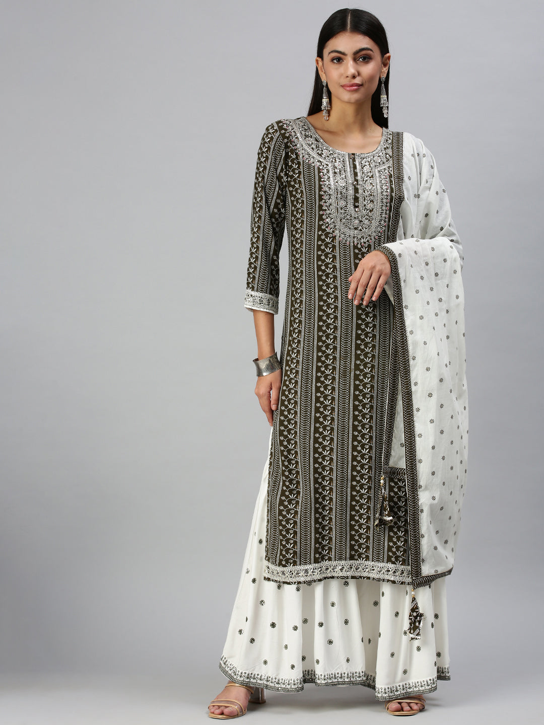 Women's Olive Printed Kurta Sets