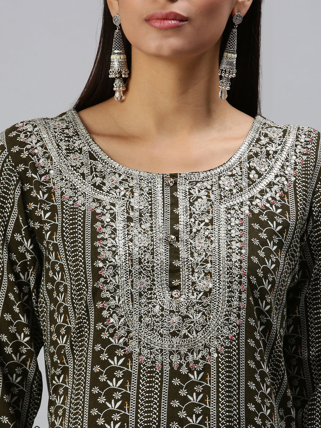 Women's Olive Printed Kurta Sets