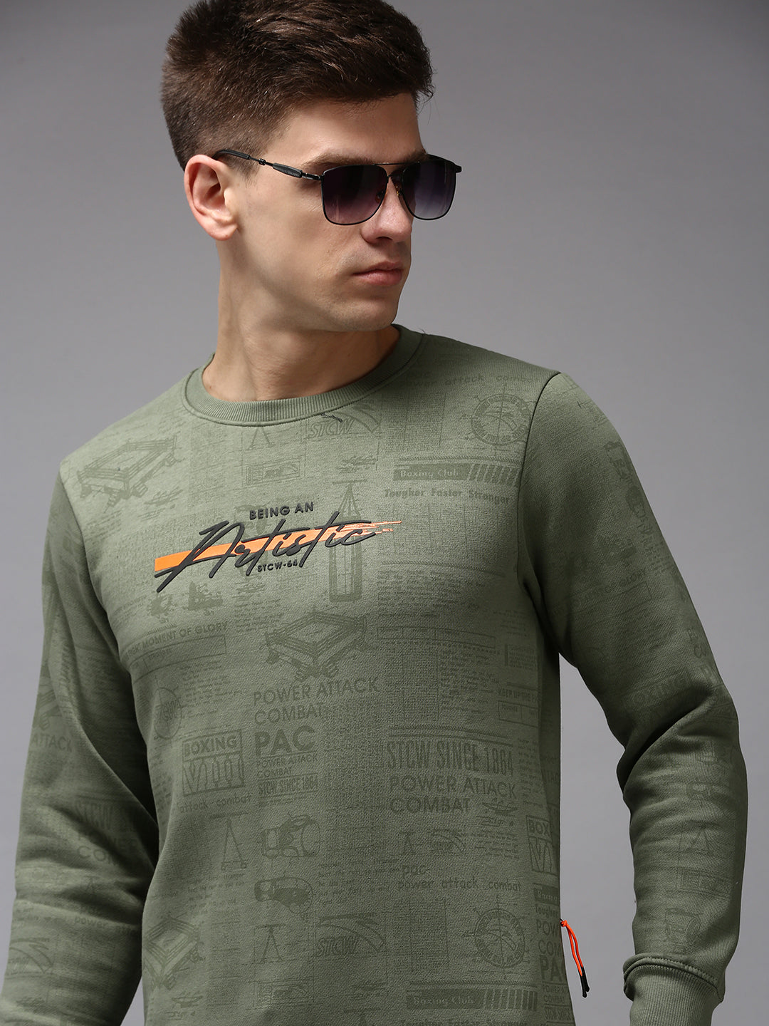 Men Green Printed Sweatshirt