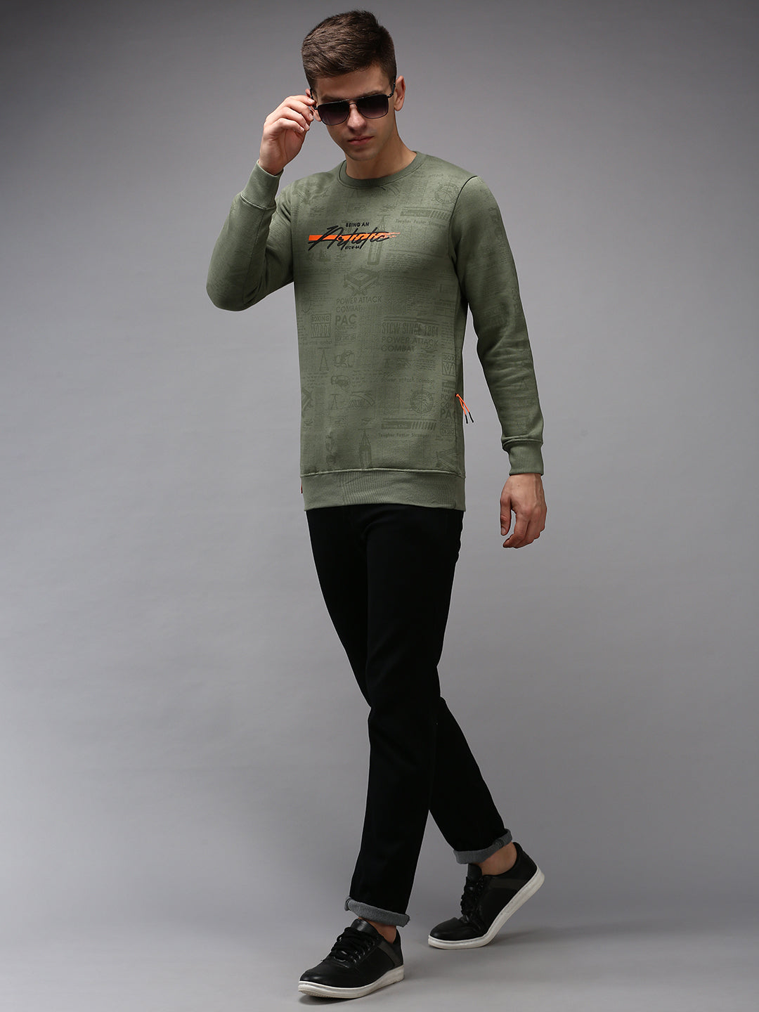 Men Green Printed Sweatshirt