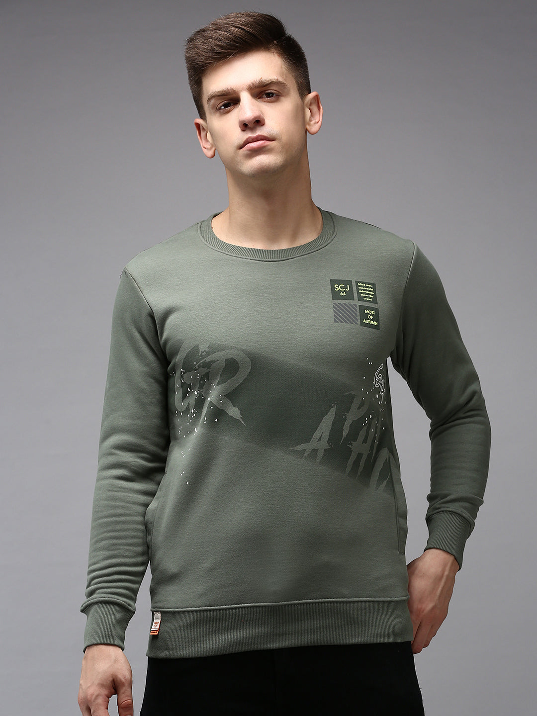 Men Green Solid Sweatshirt