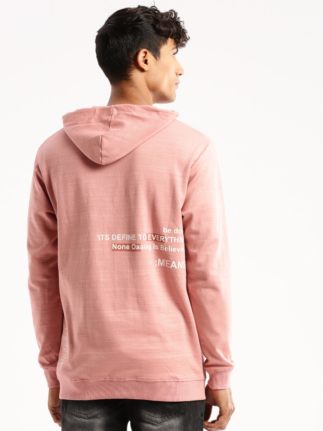 Men Peach Hooded Typography Pullover