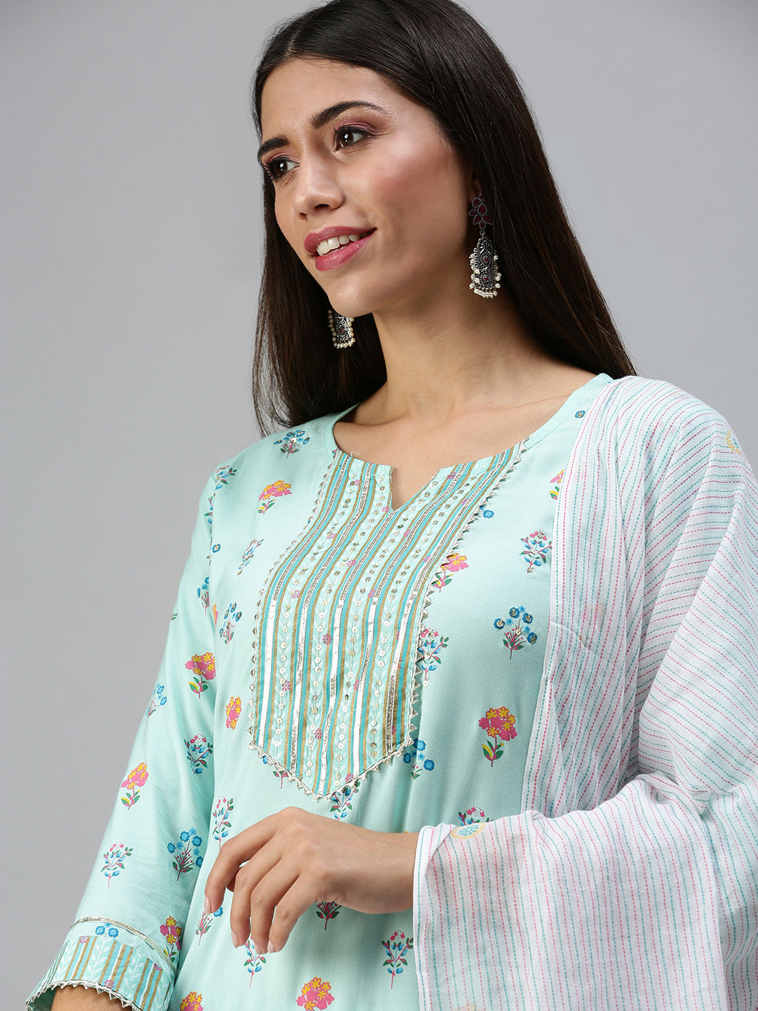 Women's Blue Printed Kurta Sets