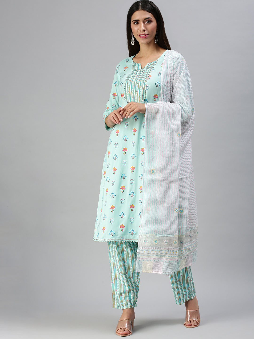 Women's Blue Printed Kurta Sets