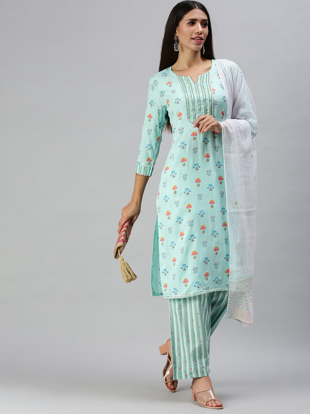 Women's Blue Printed Kurta Sets